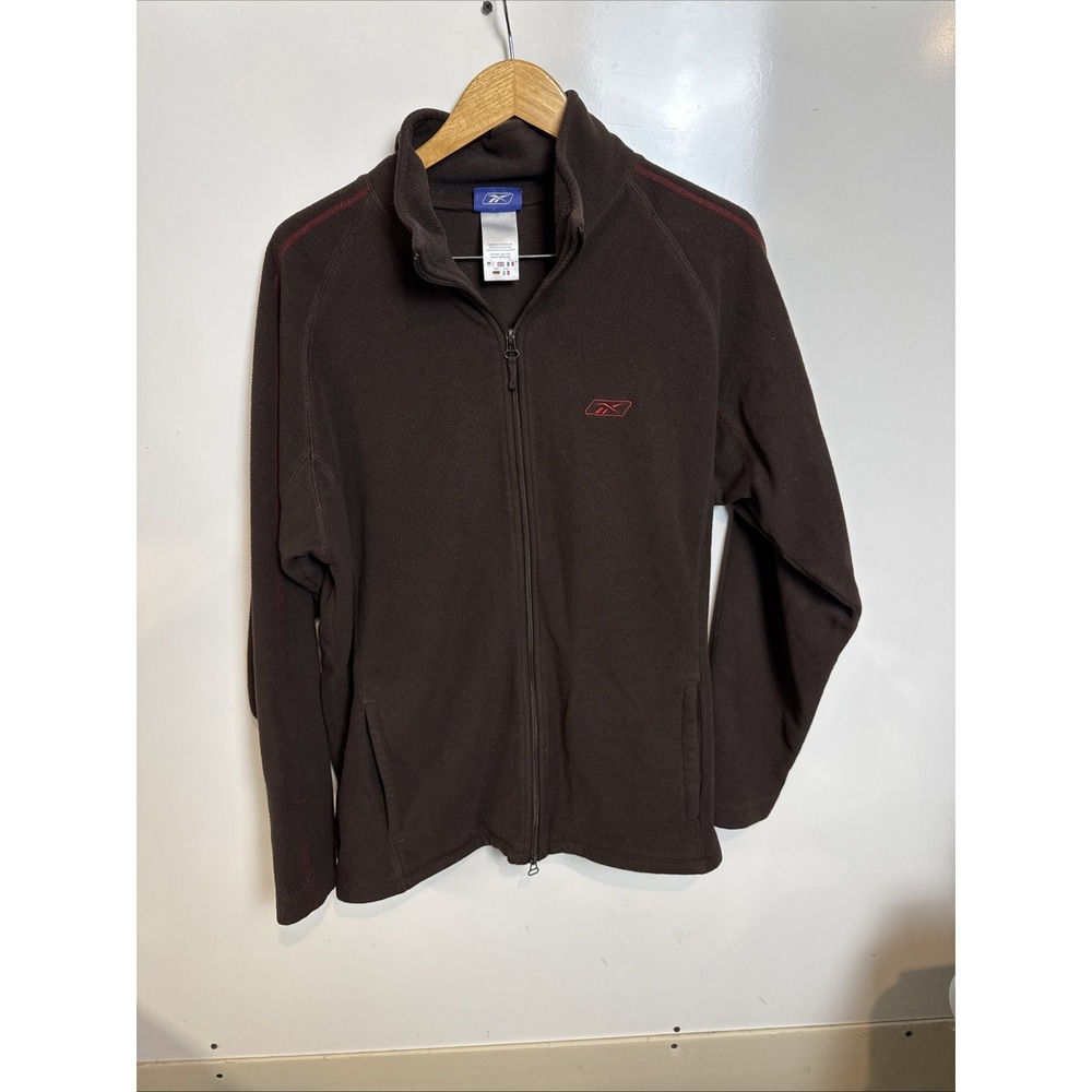 Vintage Reebok Y2K Full Zip Fleece Jacket Navy Brown Large